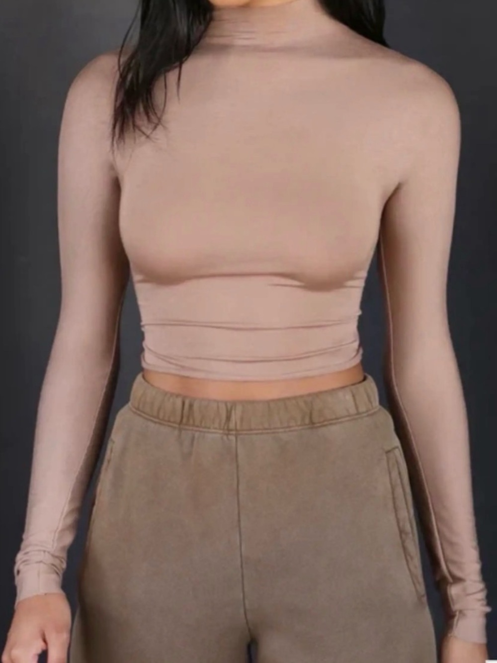 Josh Brown Mock Neck Long Sleeve Crop Top